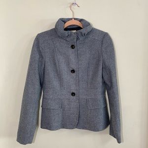 J. Crew Wool Jacket Blue/White Tweed Ruffle Neck Women’s Size 4